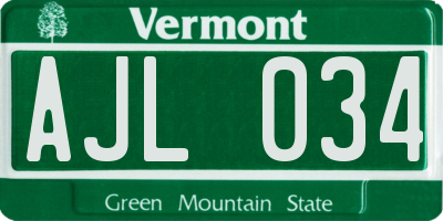 VT license plate AJL034