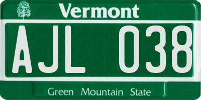 VT license plate AJL038