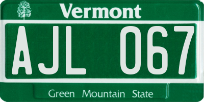 VT license plate AJL067