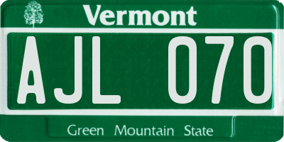 VT license plate AJL070