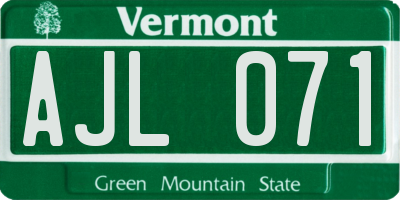 VT license plate AJL071