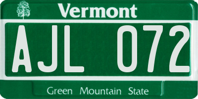 VT license plate AJL072