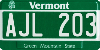 VT license plate AJL203