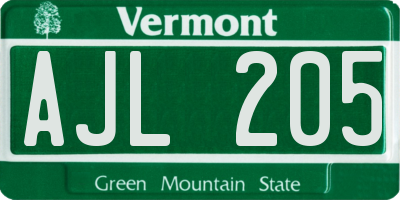 VT license plate AJL205