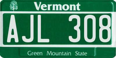 VT license plate AJL308