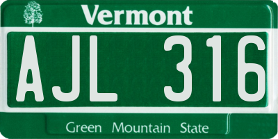 VT license plate AJL316