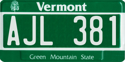 VT license plate AJL381