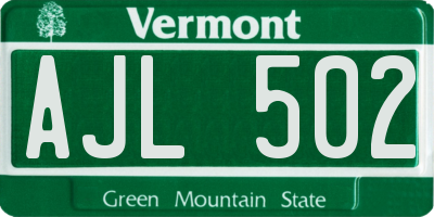 VT license plate AJL502