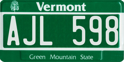 VT license plate AJL598