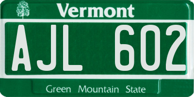 VT license plate AJL602