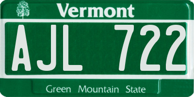 VT license plate AJL722