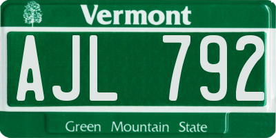 VT license plate AJL792