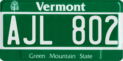 VT license plate AJL802