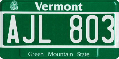VT license plate AJL803