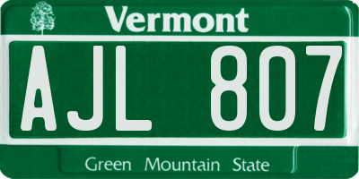 VT license plate AJL807