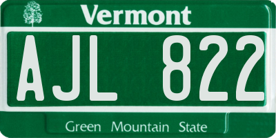 VT license plate AJL822