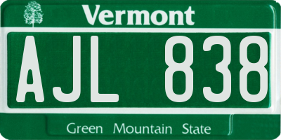 VT license plate AJL838