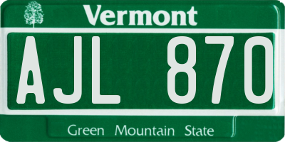 VT license plate AJL870