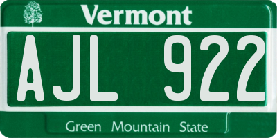 VT license plate AJL922