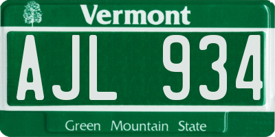 VT license plate AJL934
