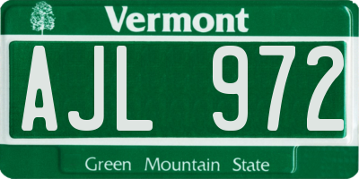 VT license plate AJL972