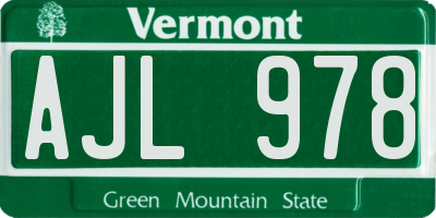 VT license plate AJL978