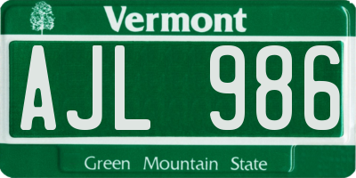 VT license plate AJL986