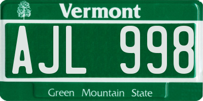 VT license plate AJL998