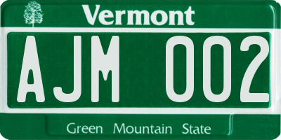 VT license plate AJM002