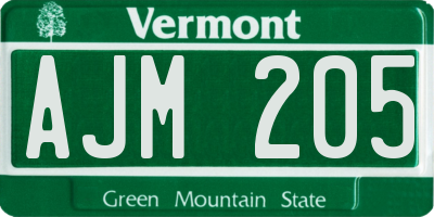 VT license plate AJM205
