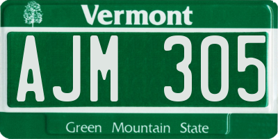 VT license plate AJM305