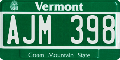 VT license plate AJM398