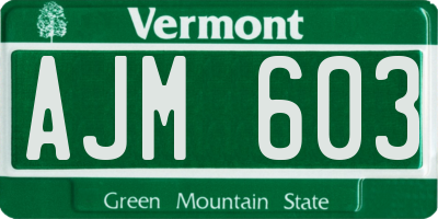 VT license plate AJM603