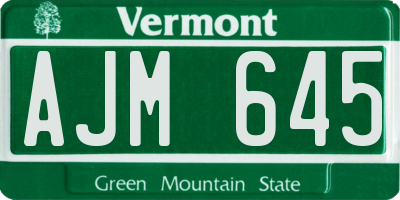 VT license plate AJM645