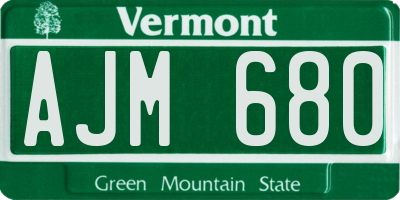 VT license plate AJM680
