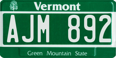 VT license plate AJM892