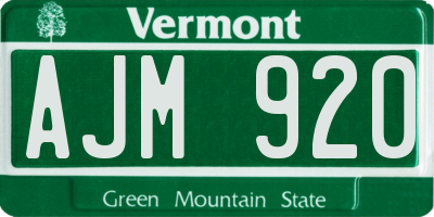 VT license plate AJM920