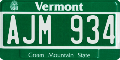VT license plate AJM934