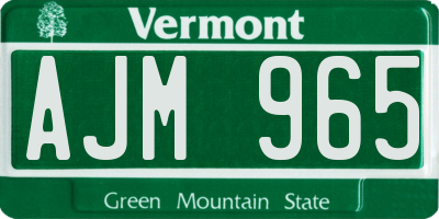 VT license plate AJM965