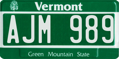 VT license plate AJM989