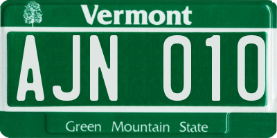 VT license plate AJN010