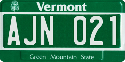 VT license plate AJN021