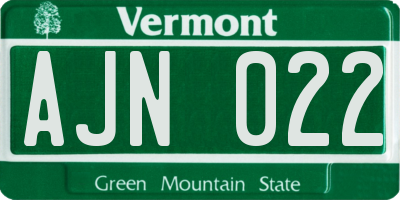 VT license plate AJN022