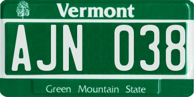 VT license plate AJN038