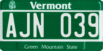 VT license plate AJN039