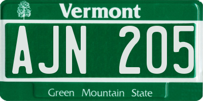 VT license plate AJN205