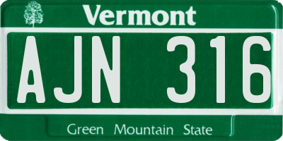 VT license plate AJN316