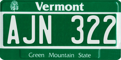 VT license plate AJN322