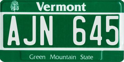 VT license plate AJN645