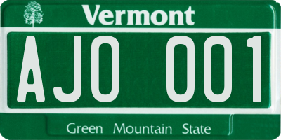 VT license plate AJO001